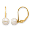 14k 6-7mm White Round Freshwater Cultured Pearl Leverback Earrings