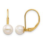 14k 6-7mm White Round Freshwater Cultured Pearl Leverback Earrings