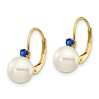 14k 7-7.5mm White Round Freshwater Cultured Pearl and .26SA Sapphire Leverback Earrings