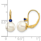 14k 7-7.5mm White Round Freshwater Cultured Pearl and .26SA Sapphire Leverback Earrings