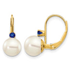 14k 7-7.5mm White Round Freshwater Cultured Pearl and .26SA Sapphire Leverback Earrings