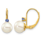14k 7-7.5mm White Round Freshwater Cultured Pearl and .18TZ Tanzanite Leverback Earrings