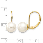 14k 8-9mm White Round Freshwater Cultured Pearl Leverback Earrings