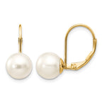 14k 8-9mm White Round Freshwater Cultured Pearl Leverback Earrings