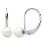 14k White Gold 5-6mm Round Freshwater Cultured Pearl Leverback Earrings