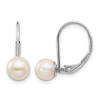 14k White Gold 6-7mm Round Freshwater Cultured Pearl Leverback Earrings
