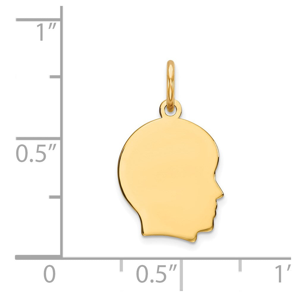 14k Plain Small .013 Gauge Facing Right Engravable Boy Head Charm