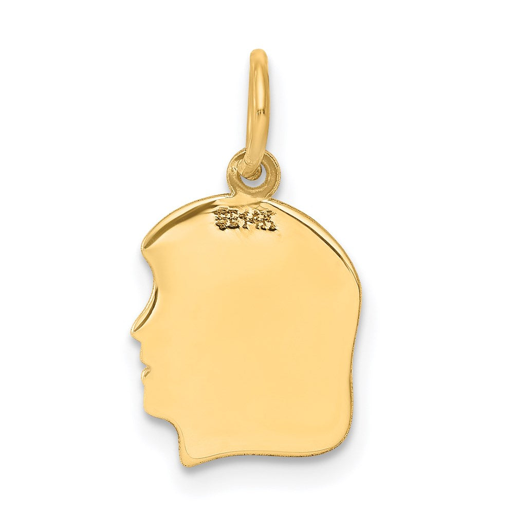 14k Plain Small .013 Gauge Facing Right Engravable Girl Head Charm