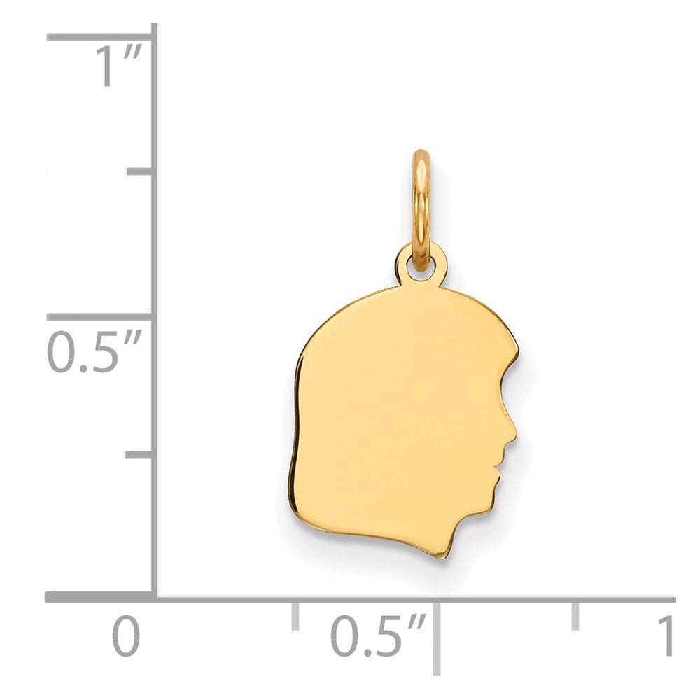 14k Plain Small .011 Gauge Facing Right Engravable Girl Head Charm