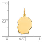 14k Plain Small .027 Gauge Facing Left Engravable Boy Head Charm