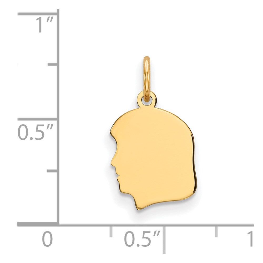 14k Plain Small .013 Gauge Facing Left Engravable Girl Head Charm