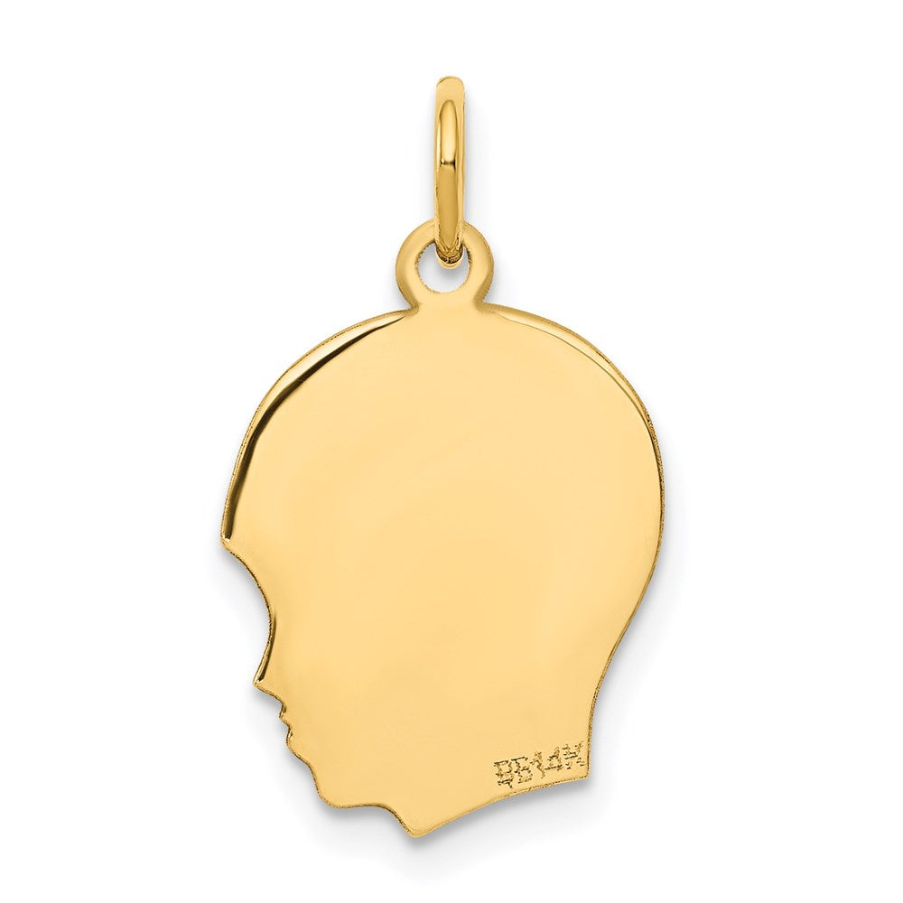 14k Plain Medium .027 Gauge Facing Right Engravable Boy Head Charm