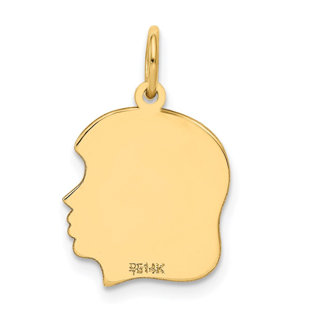 14k Plain Medium .009 Gauge Facing Right Engravable Girl Head Charm