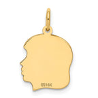 14k Plain Medium .009 Gauge Facing Right Engravable Girl Head Charm