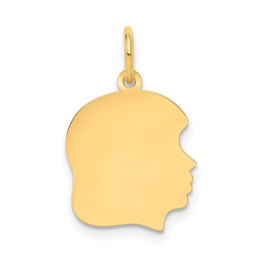 14k Plain Medium .027 Gauge Facing Right Engravable Girl Head Charm