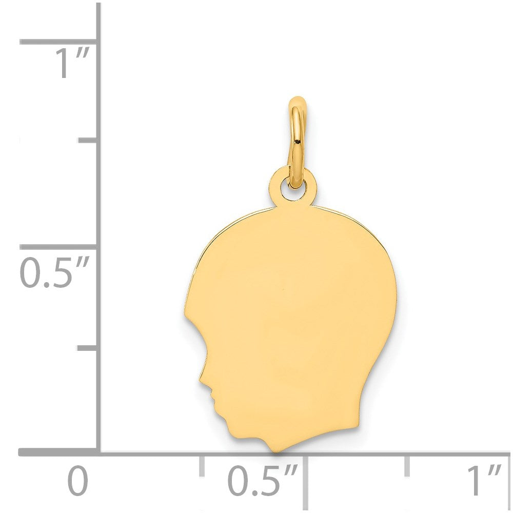 14k Plain Medium .011 Gauge Facing Left Engravable Boy Head Charm