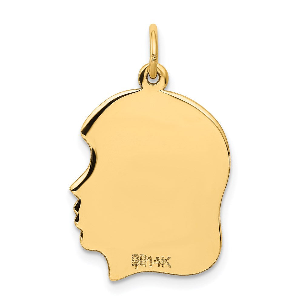 14k Plain Medium .011 Gauge Facing Right Engravable Girl Head Charm