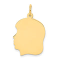 14k Plain Medium .035 Gauge Facing Left Engravable Girl Head Charm
