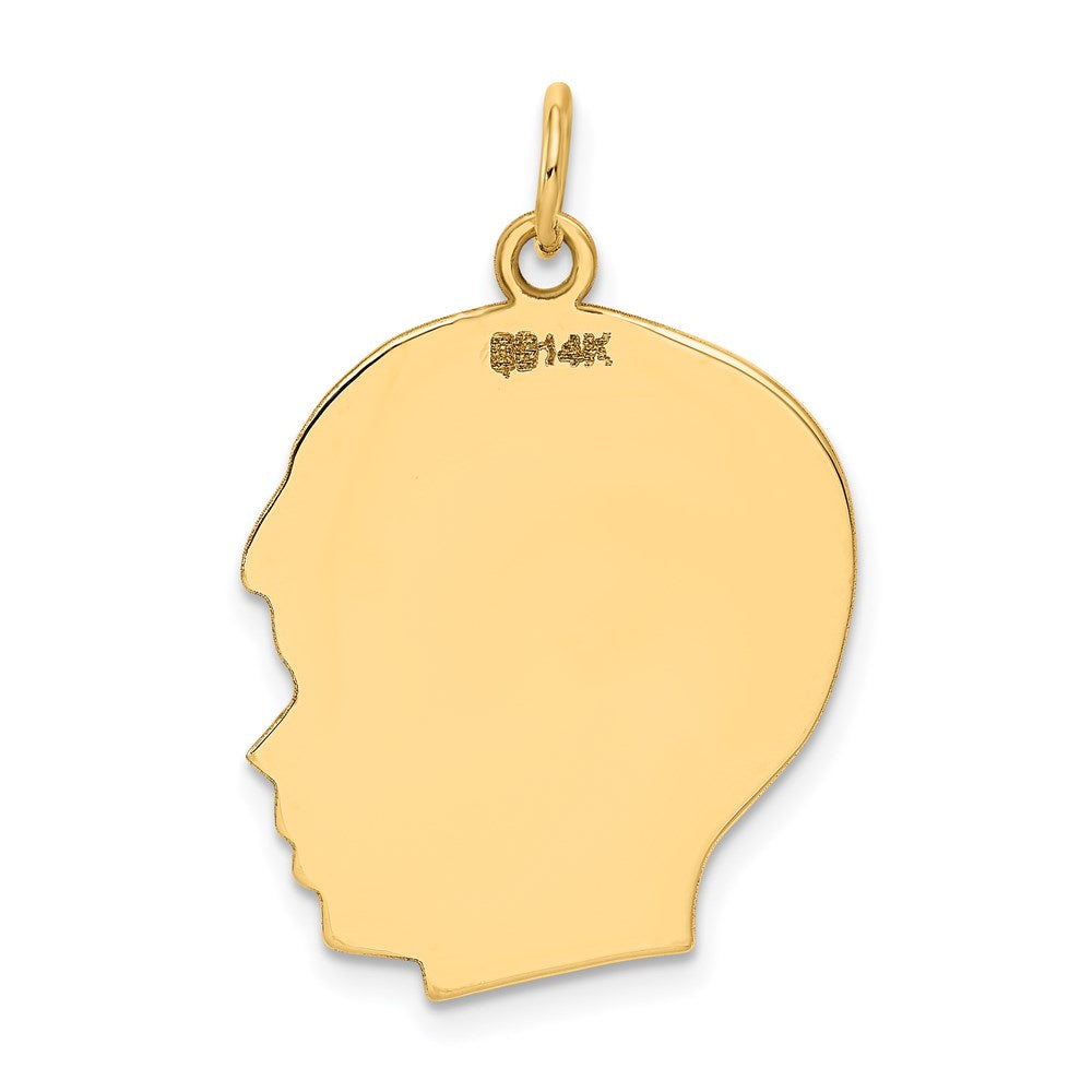 14k Plain Large .018 Gauge Facing Right Engravable Boy Head Charm