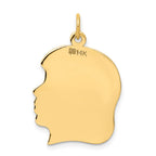 14k Plain Large .009 Gauge Facing Right Engravable Girl Head Charm