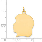 14k Plain Large .027 Gauge Facing Left Engravable Girl Head Charm