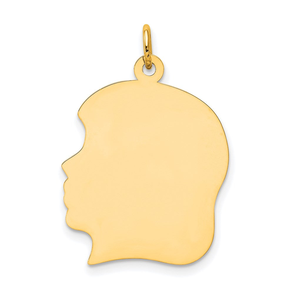 14k Plain Large .011 Gauge Facing Left Engravable Girl Head Charm