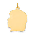 14k Plain Large .027 Gauge Facing Left Engravable Girl Head Charm