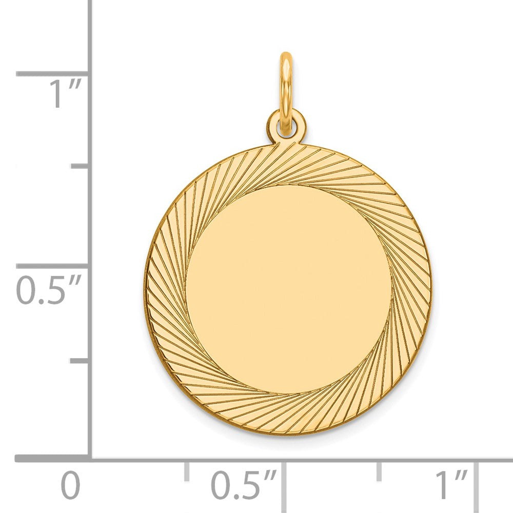 14k Etched Design Edge .018 Gauge Round Engravable 19mm Disc Charm