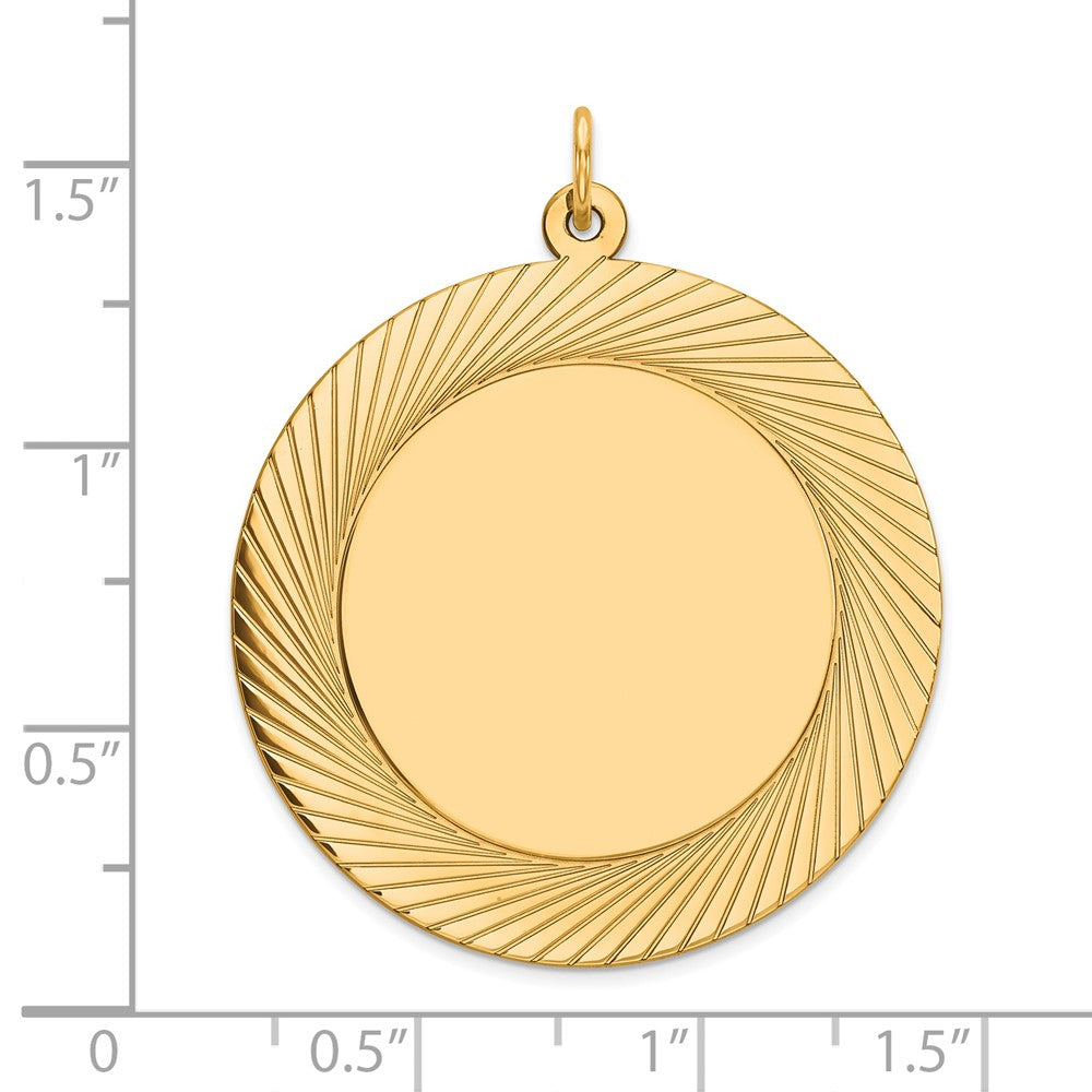 14k Etched Design Edge .018 Gauge Round Engravable 33mm Disc Charm