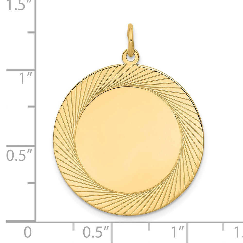 14k Etched Design Edge .027 Gauge Round Engravable 26mm Disc Charm