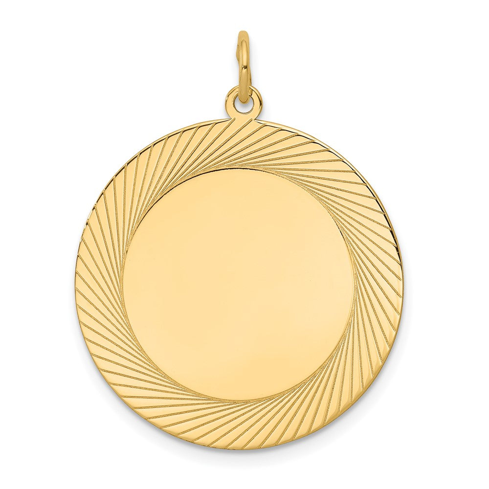 14k Etched Design Edge .027 Gauge Round Engravable 26mm Disc Charm