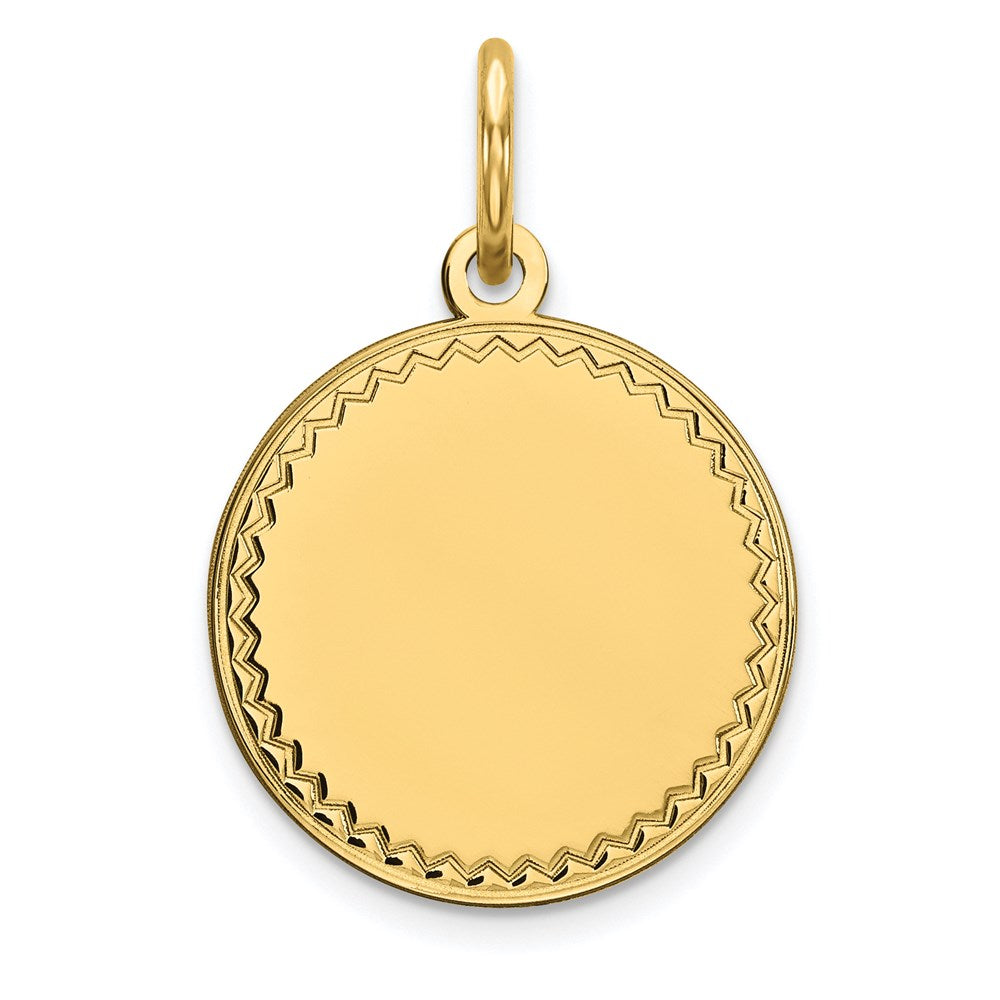 14k Plain with Zig-Zag Edge .018 Gauge Engravable Round 13mm Disc Charm