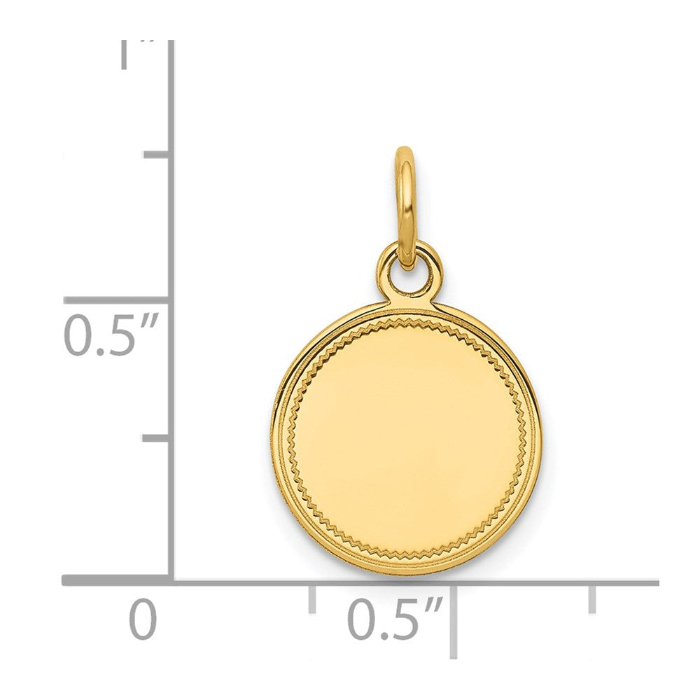 14k Plain with Zig-Zag Edge .018 Gauge Engravable Round 13mm Disc Charm