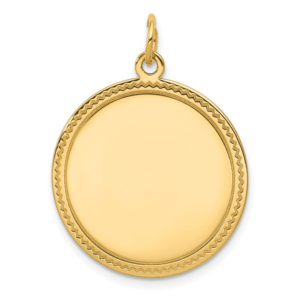 14k Plain with Zig-Zag Edge .011 Gauge Engravable Round 23mm Disc Charm