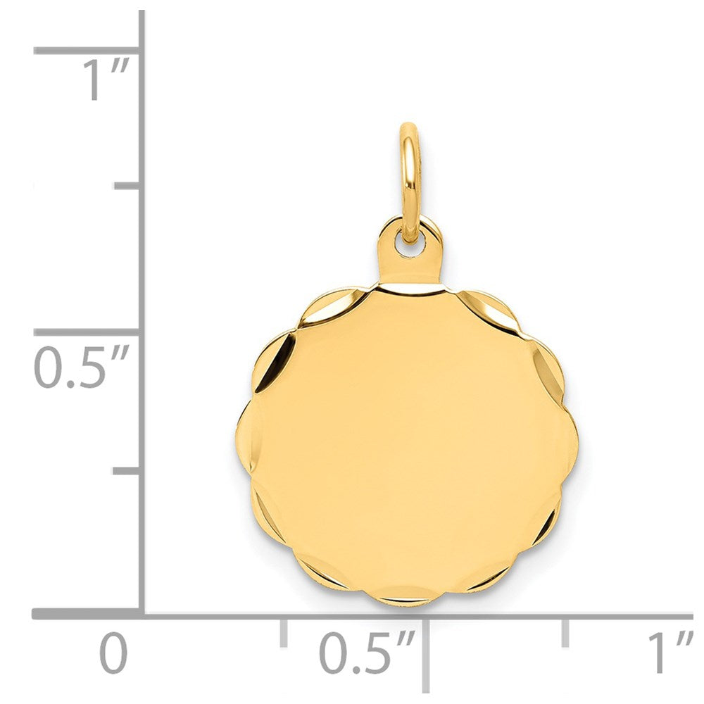 14k Etched Edge .035 Gauge Engravable Round Scalloped 18x15mm Disc Charm
