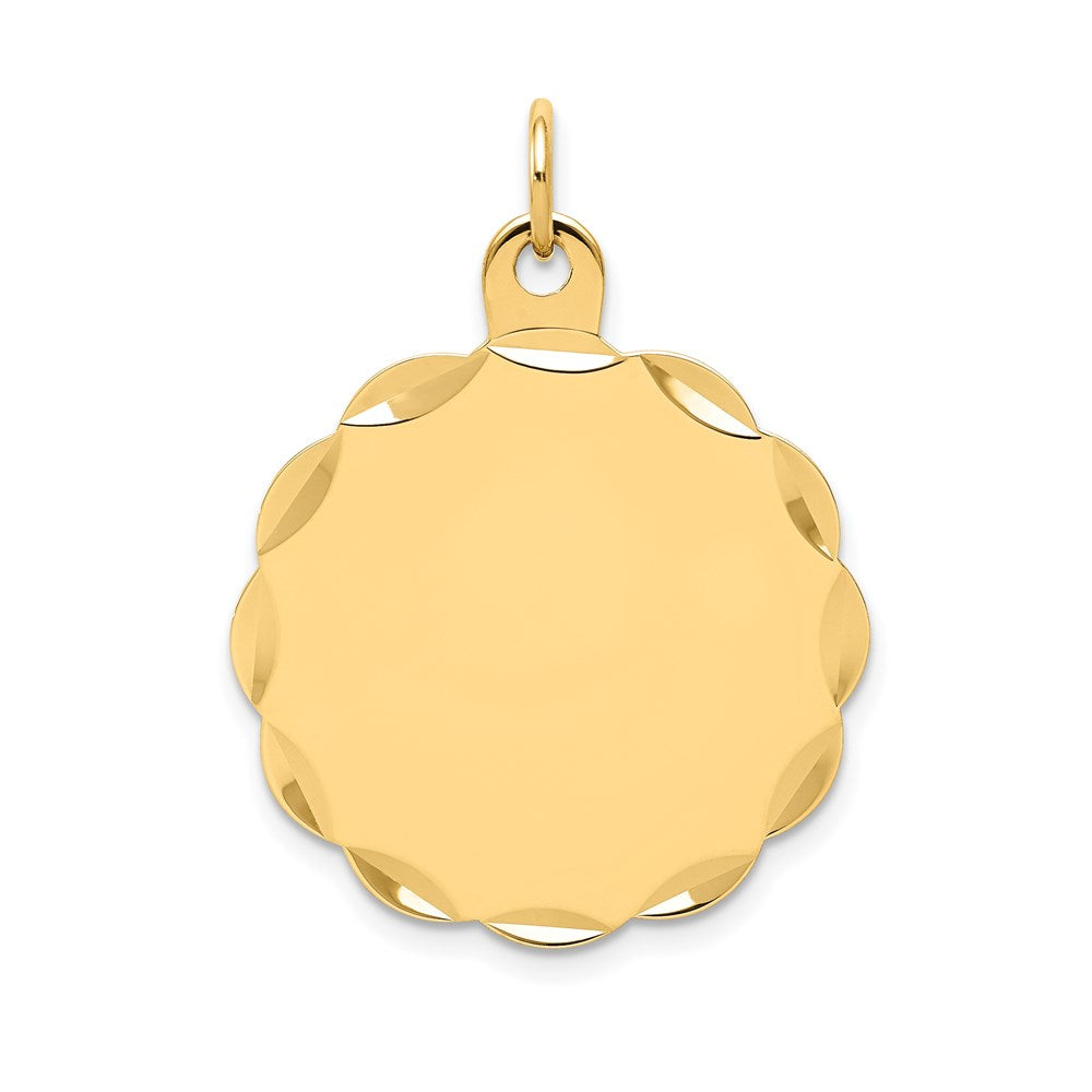 14k Etched Edge .027 Gauge Engravable Round Scalloped 22x19mm Disc Charm