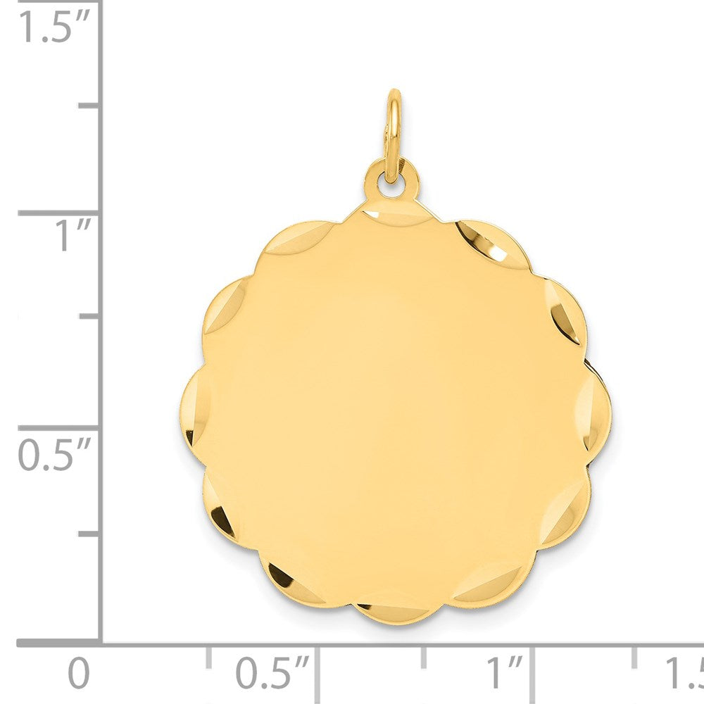 14k Etched Edge .018 Gauge Engravable Round Scalloped 28x25mm Disc Charm