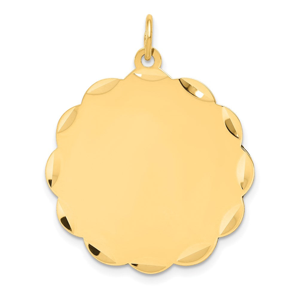 14k Etched Edge .018 Gauge Engravable Round Scalloped 28x25mm Disc Charm