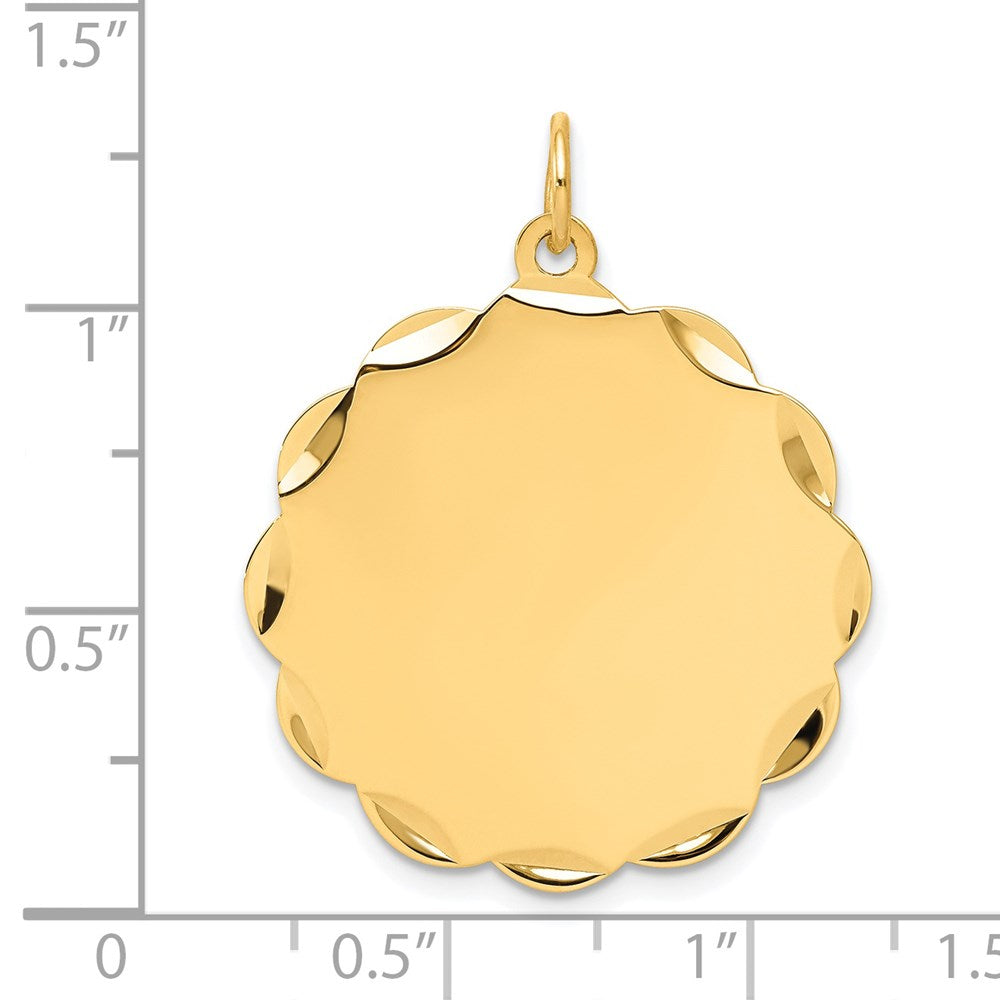 14k Etched Edge .027 Gauge Engravable Round Scalloped 28x26mm Disc Charm