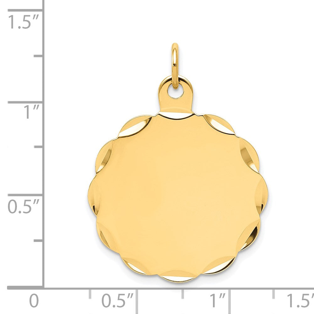 14k Etched Edge .018 Gauge Engravable Round Scalloped 26x24mm Disc Charm