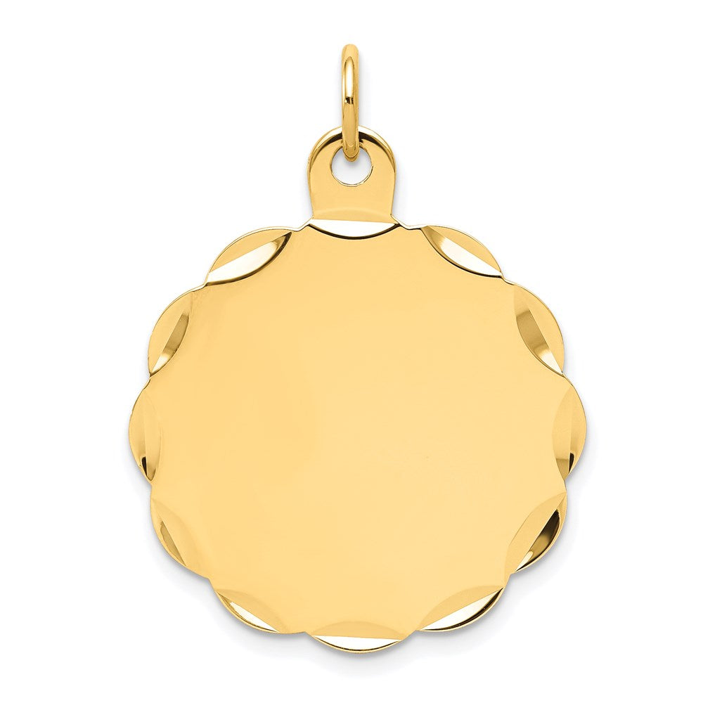 14k Etched Edge .027 Gauge Engravable Round Scalloped 26x24mm Disc Charm