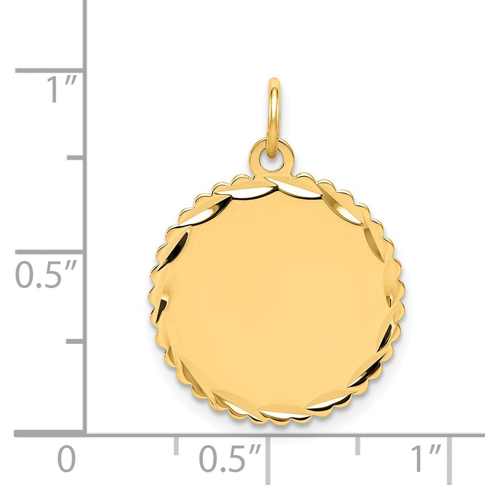 14k Etched Edge .013 Gauge Engravable Round Scalloped 20x18mm Disc Charm