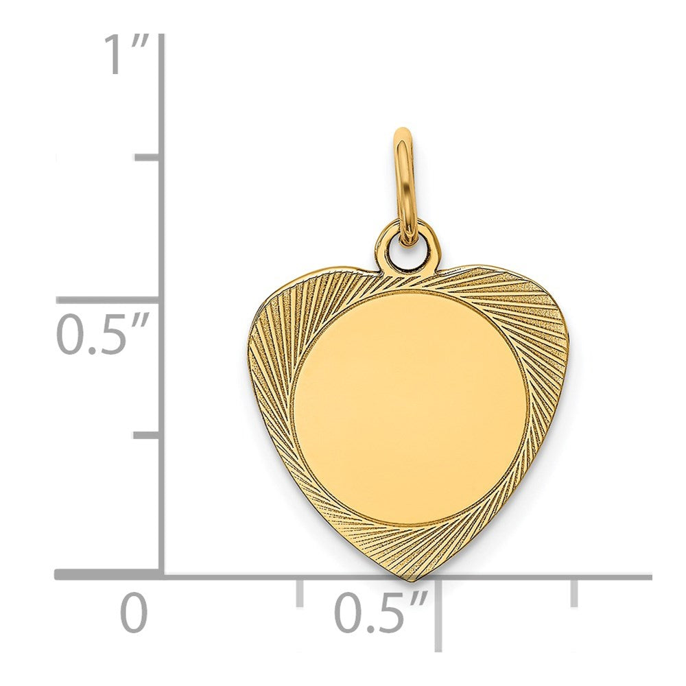 14k Etched Design .013 Gauge Engravable Heart 18x15mm Disc Charm