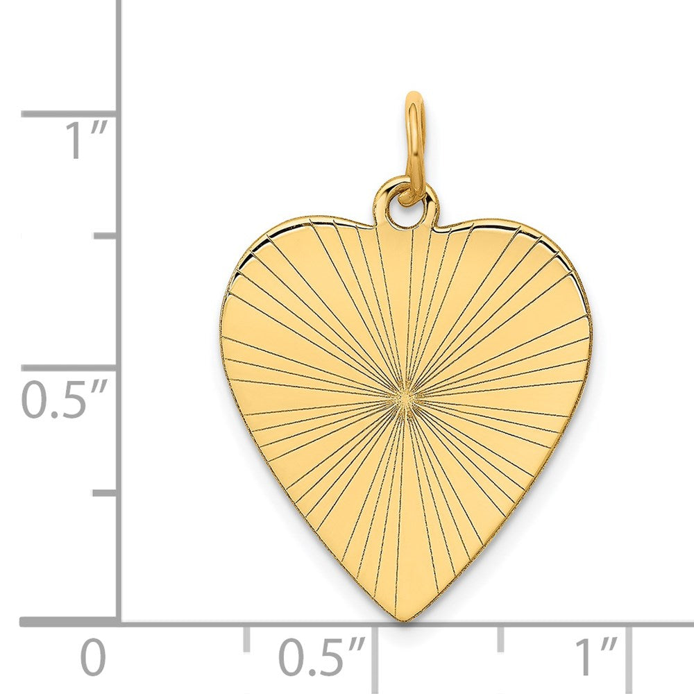 14k Etched Design .018 Gauge Engravable Heart 24x19mm Disc Charm