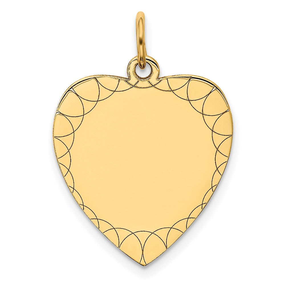 14k Etched Design .018 Gauge Engravable Heart 20x17mm Disc Charm