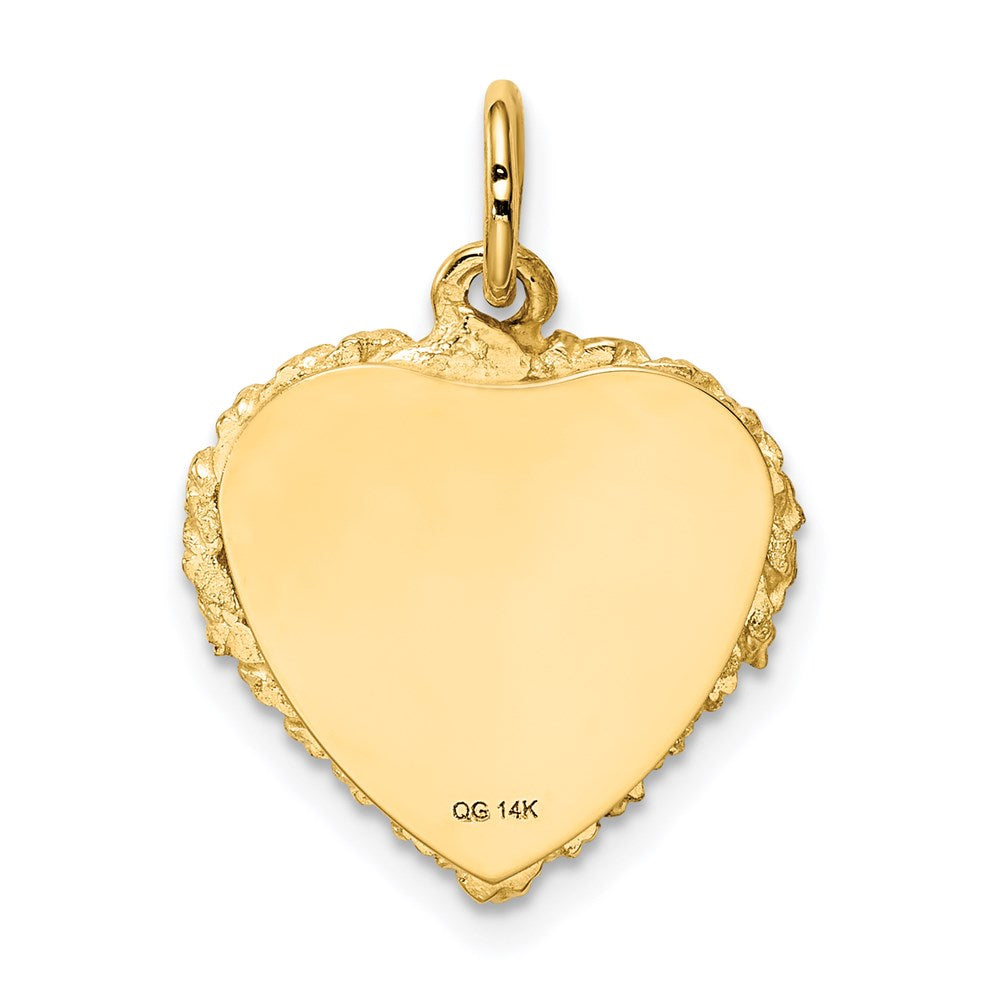 14k Etched Design with Rope Edge .013 Gauge Engravable Heart 17x19mm Disc Charm