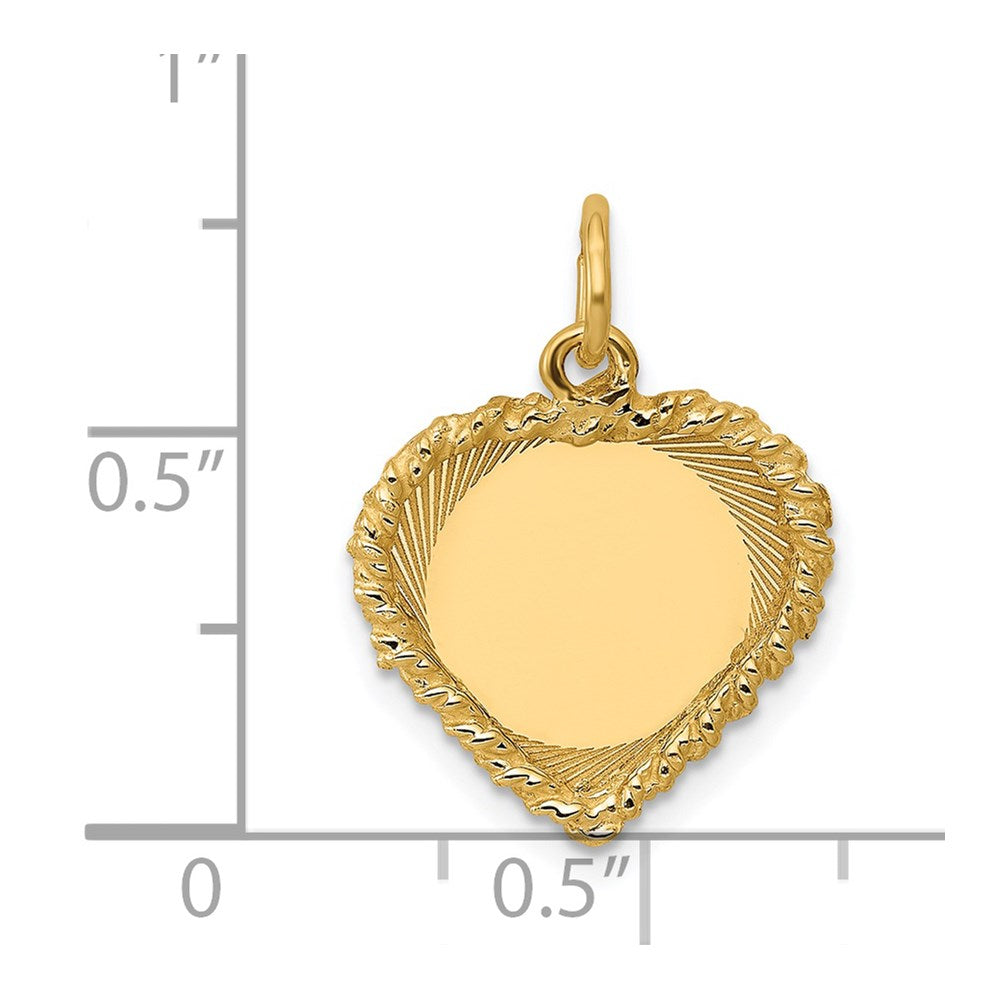 14k Etched Design with Rope Edge .013 Gauge Engravable Heart 17x19mm Disc Charm
