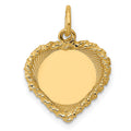 14k Etched Design with Rope Edge .013 Gauge Engravable Heart 17x19mm Disc Charm
