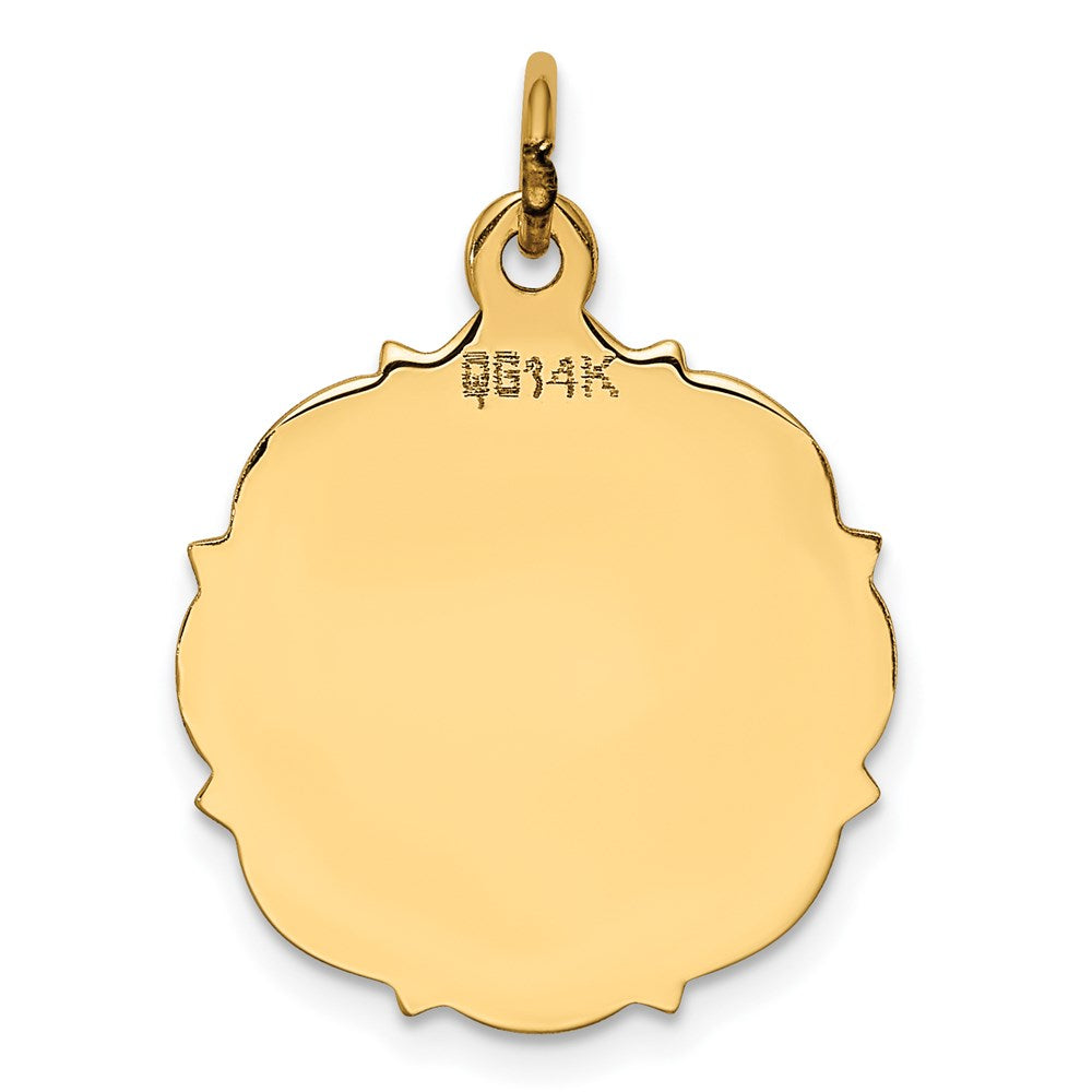 14k Plain with Fancy Edge .013 Gauge Engravable Round 20x18mm Disc Charm