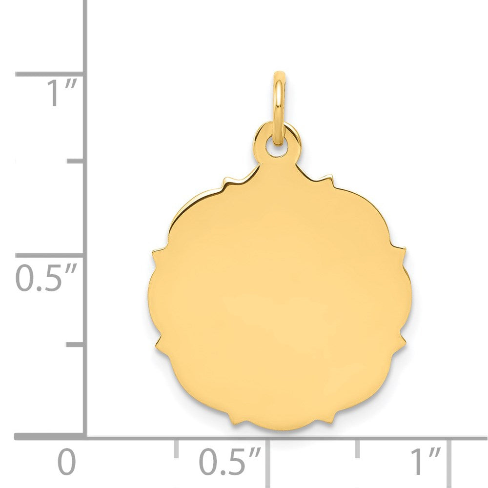 14k Plain with Fancy Edge .018 Gauge Engravable Round 20x18mm Disc Charm